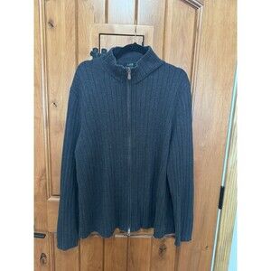 J Crew Sweater Mens XL Dark Gray Full Zip Mock‎ Neck Heavyweight Ribbed Knit Y2K